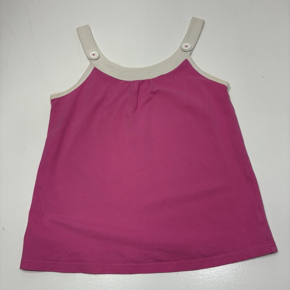 Lily Pulitzer Tank Top Womens Medium Pink White Trim Button Strap Camisole Cami